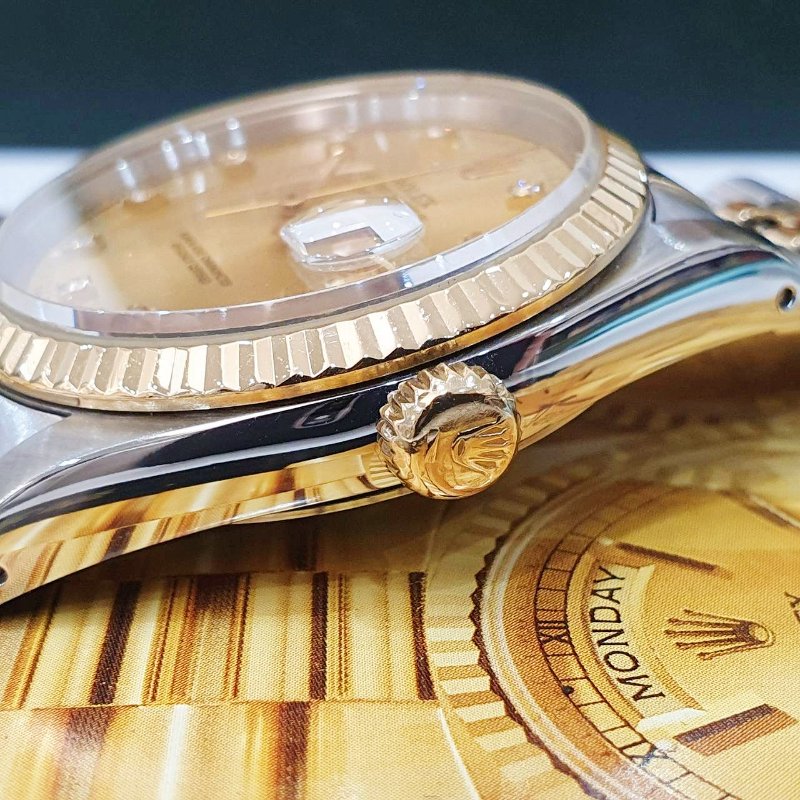【大眾名錶】 Rolex 勞力士16233 Datejust 蠔式日誌 經典太陽圈 金色十鑽面盤 大眾名錶B1314-5
