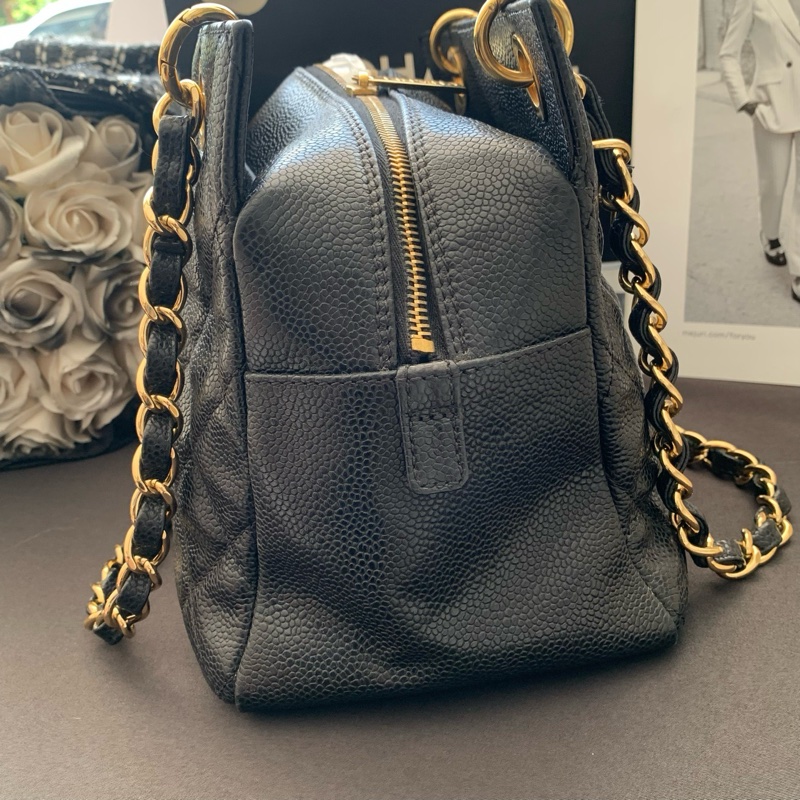香奈儿/Chanel GST（Grand Shopping Tote）黑金荔枝纹牛皮 小号 链条托特包 尺寸：25 * 19厘米 镭射15开 单包。-2