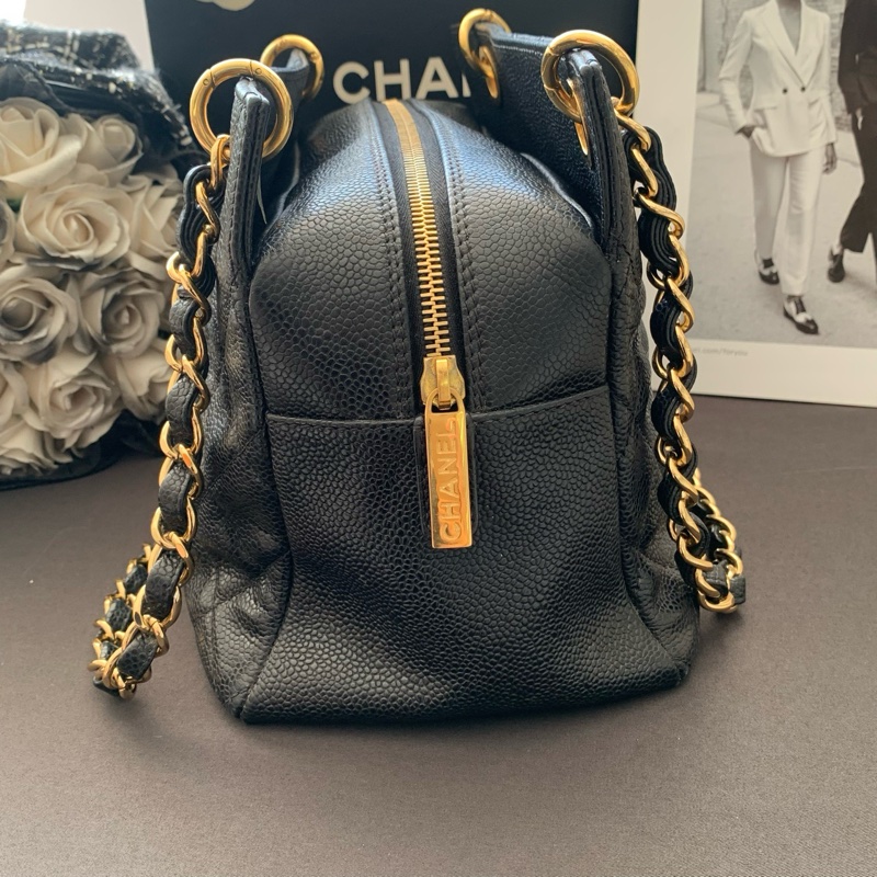 香奈儿/Chanel GST（Grand Shopping Tote）黑金荔枝纹牛皮 小号 链条托特包 尺寸：25 * 19厘米 镭射15开 单包。-3