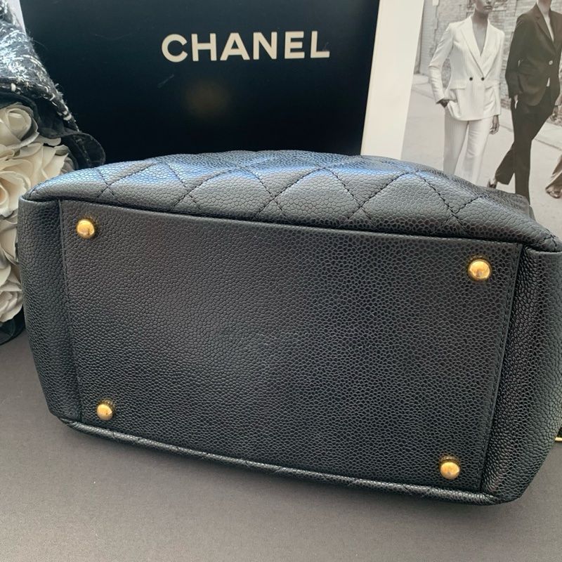 香奈儿/Chanel GST（Grand Shopping Tote）黑金荔枝纹牛皮 小号 链条托特包 尺寸：25 * 19厘米 镭射15开 单包。-4