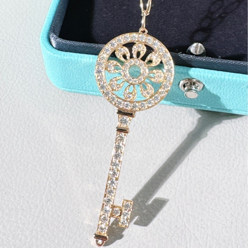 Tiffany蒂芙尼 18k 玫瑰金滿鑽太陽花大號項鍊-4