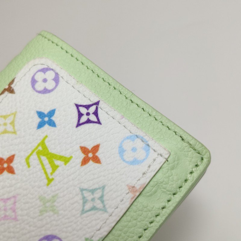 Louis Vuitton (LV) x村上隆聯名款牛皮白三彩皮夾晶片款-13