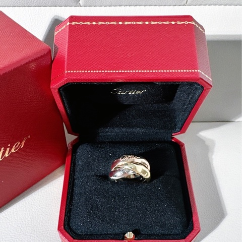 Cartier卡地亞 Trinity 系列,18K 三色金 超大號三環戒指,52號