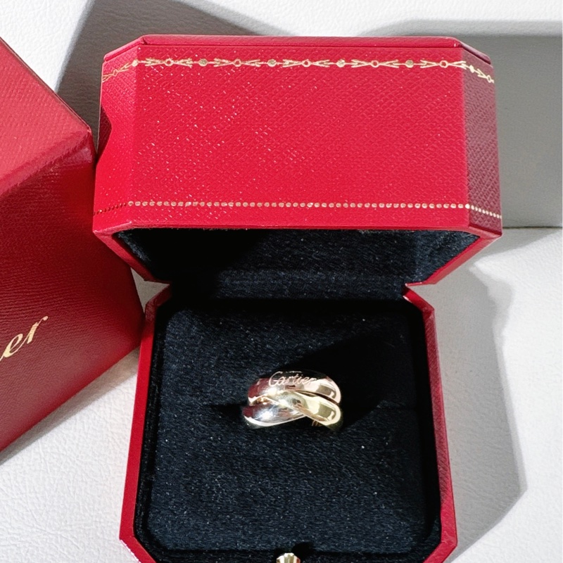 Cartier卡地亞 Trinity 系列,18K 三色金 超大號三環戒指,52號-1