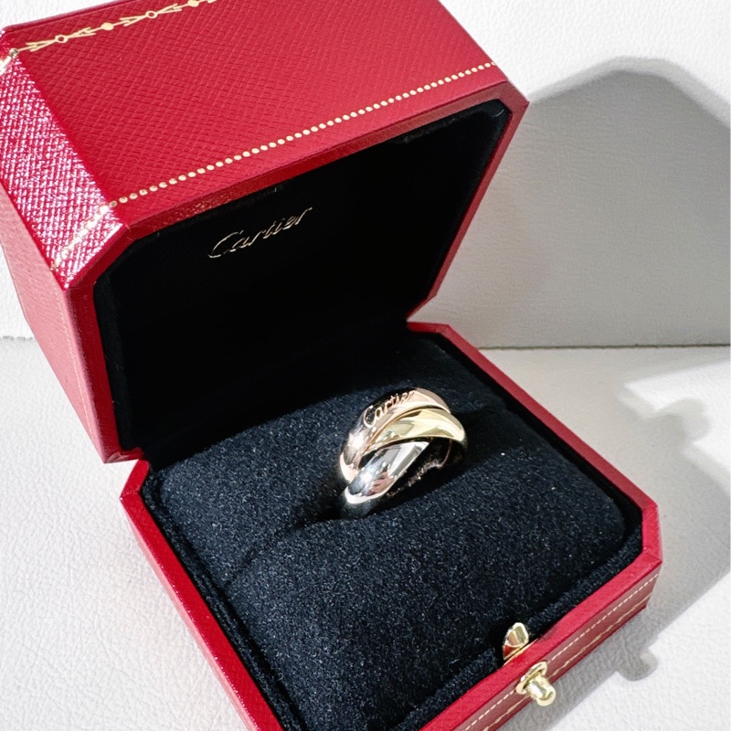 Cartier卡地亞 Trinity 系列,18K 三色金 超大號三環戒指,52號-2
