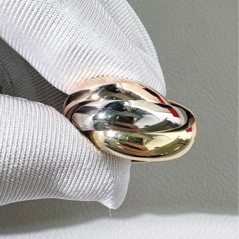 Cartier卡地亞 Trinity 系列,18K 三色金 超大號三環戒指,52號-4