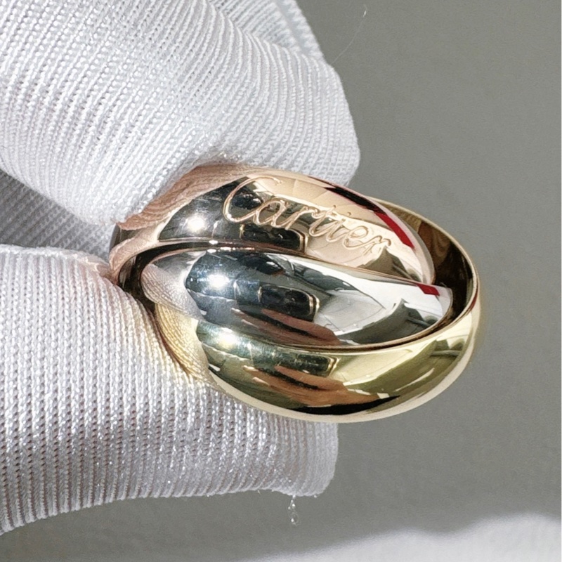 Cartier卡地亞 Trinity 系列,18K 三色金 超大號三環戒指,52號-5