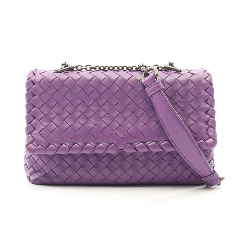 BOTTEGA VENETA Olympia Intrecciato 鏈條肩背包，紫色二手皮革-0