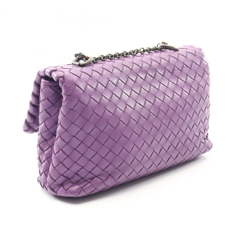BOTTEGA VENETA Olympia Intrecciato 鏈條肩背包，紫色二手皮革-1