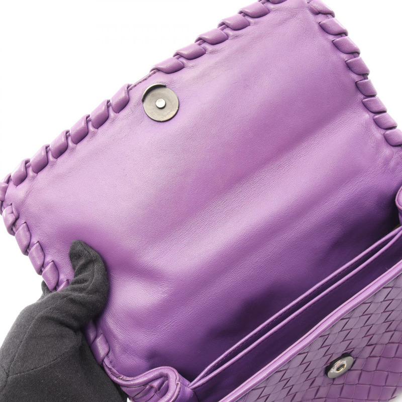 BOTTEGA VENETA Olympia Intrecciato 鏈條肩背包，紫色二手皮革-6