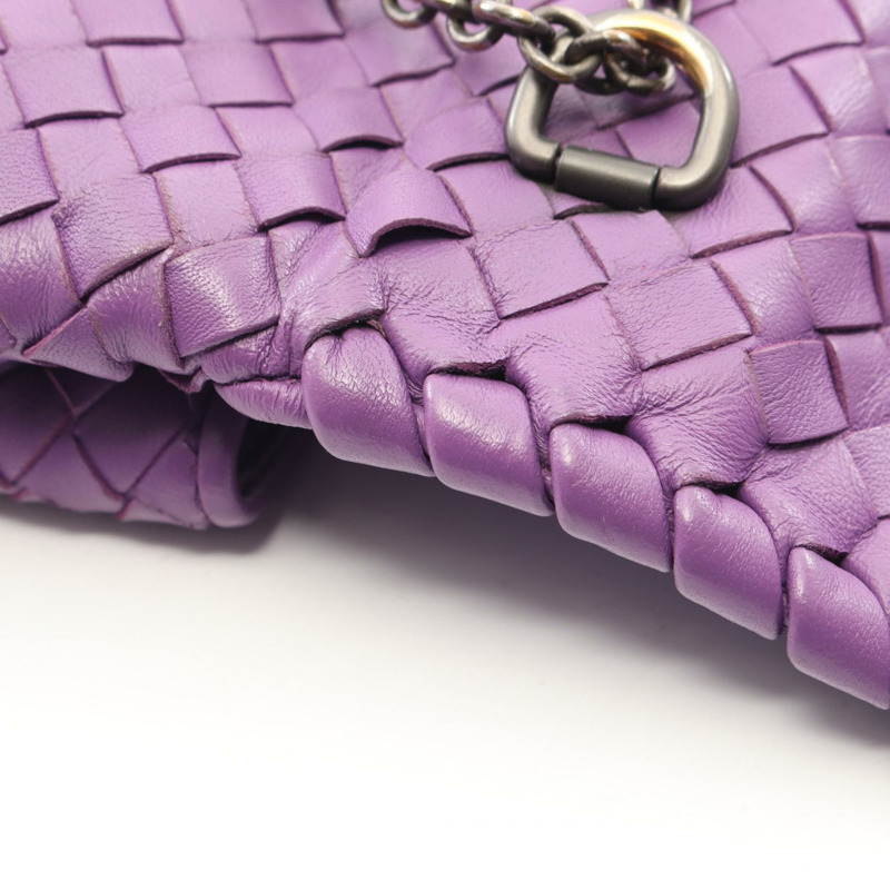 BOTTEGA VENETA Olympia Intrecciato 鏈條肩背包，紫色二手皮革-8