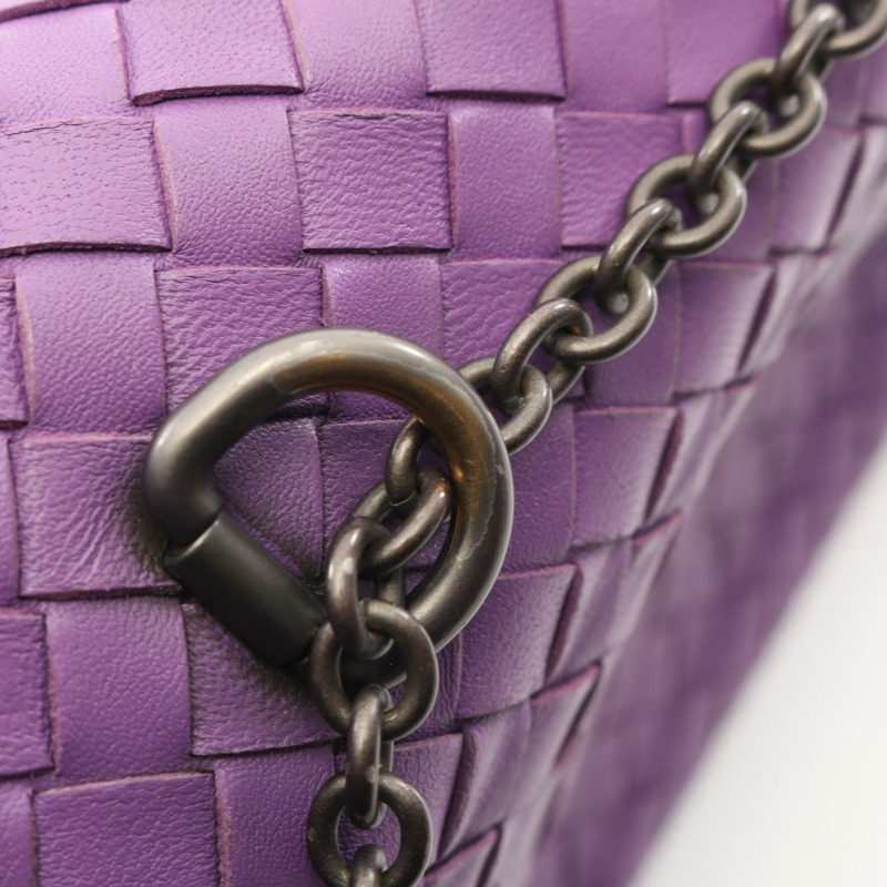 BOTTEGA VENETA Olympia Intrecciato 鏈條肩背包，紫色二手皮革-9