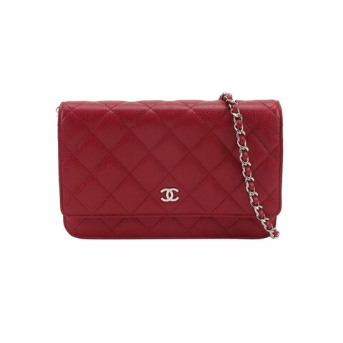 Chanel 牛皮純色菱格絎縫雙C標識woc斜背包單肩包