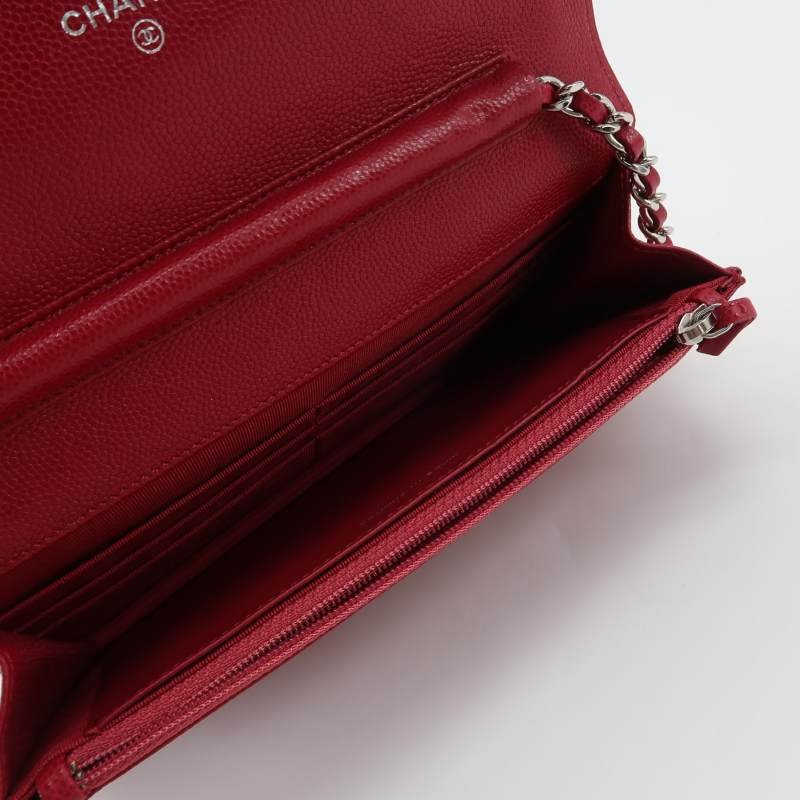 Chanel 牛皮純色菱格絎縫雙C標識woc斜背包單肩包-6