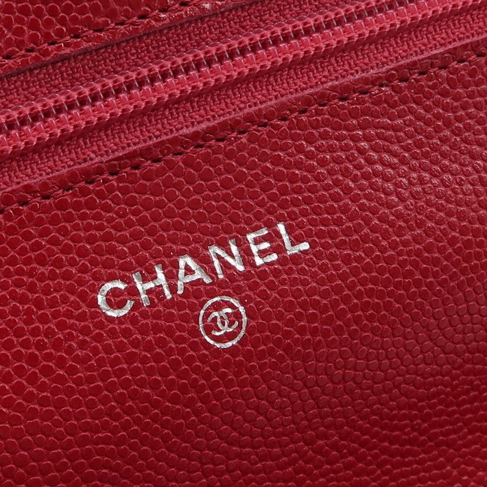 Chanel 牛皮純色菱格絎縫雙C標識woc斜背包單肩包-7