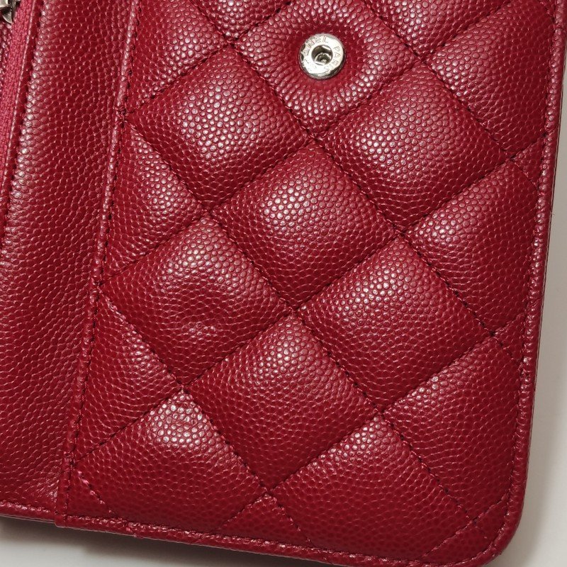 Chanel 牛皮純色菱格絎縫雙C標識woc斜背包單肩包-10