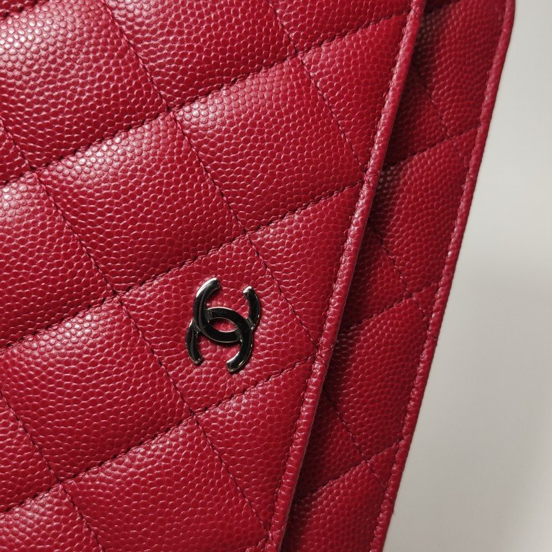 Chanel 牛皮純色菱格絎縫雙C標識woc斜背包單肩包-11