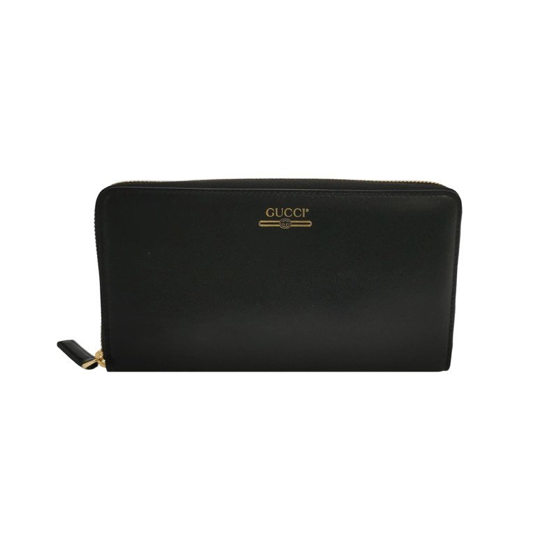 Gucci 牛皮純色字母logo拉鍊錢包-0