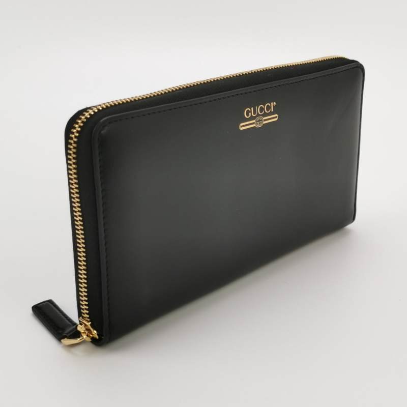 Gucci 牛皮純色字母logo拉鍊錢包-2