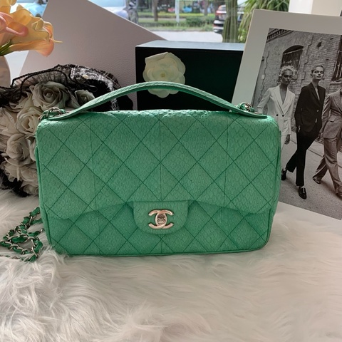 香奈兒 Chanel 限量款翡翠綠蛇皮CF單肩斜挎包 20開 尺寸：26 * 15* 7
