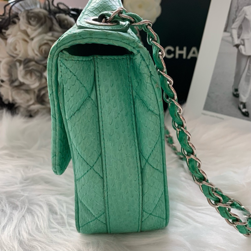 香奈兒 Chanel 限量款翡翠綠蛇皮CF單肩斜挎包 20開 尺寸：26 * 15* 7-3