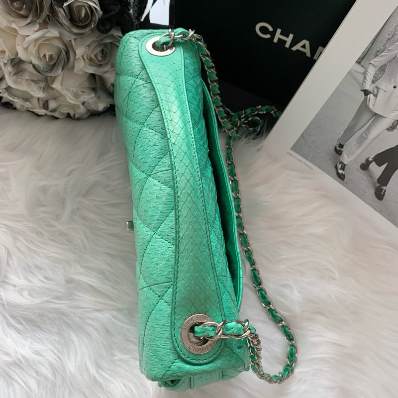 香奈兒 Chanel 限量款翡翠綠蛇皮CF單肩斜挎包 20開 尺寸：26 * 15* 7-4