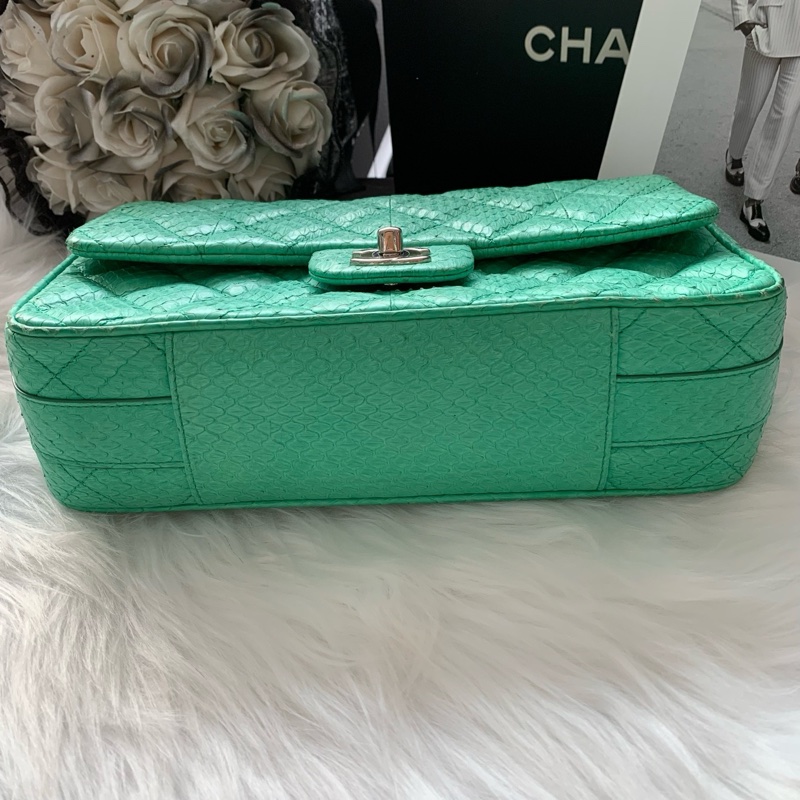 香奈兒 Chanel 限量款翡翠綠蛇皮CF單肩斜挎包 20開 尺寸：26 * 15* 7-5