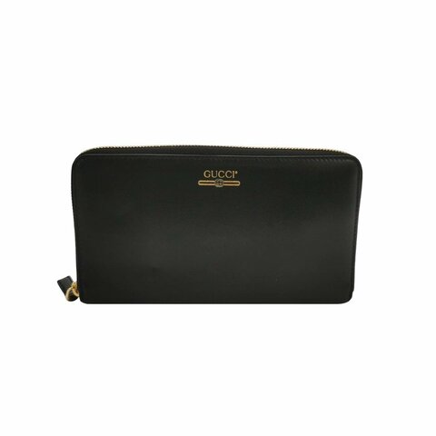 Gucci 牛皮純色字母logo拉鍊錢包
