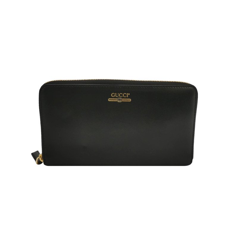 Gucci 牛皮純色字母logo拉鍊錢包-0
