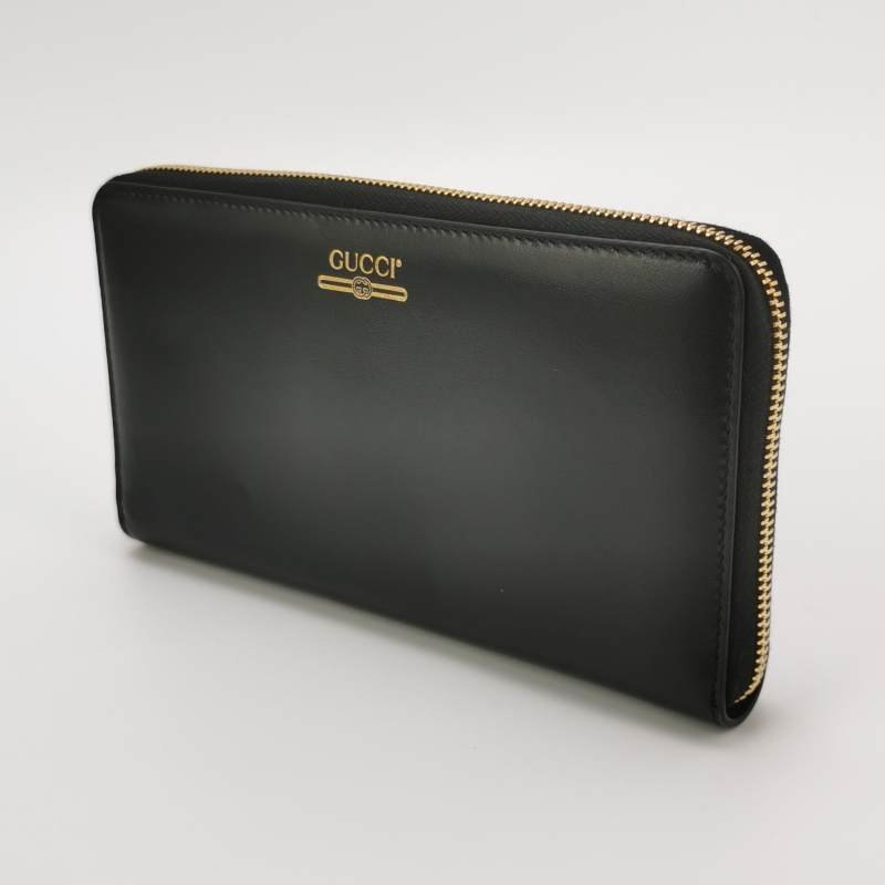 Gucci 牛皮純色字母logo拉鍊錢包-1