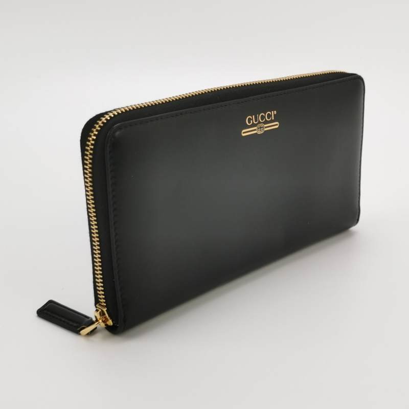 Gucci 牛皮純色字母logo拉鍊錢包-2