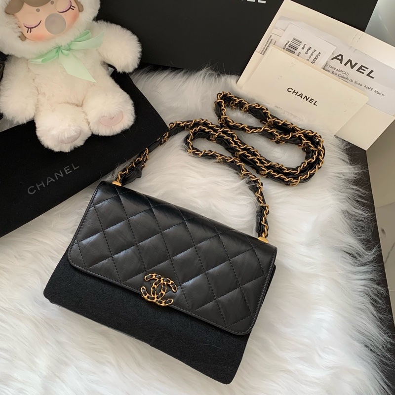 Chanel香奈兒23新款19hobo黑金系列 菱格口蓋鏈條包-2