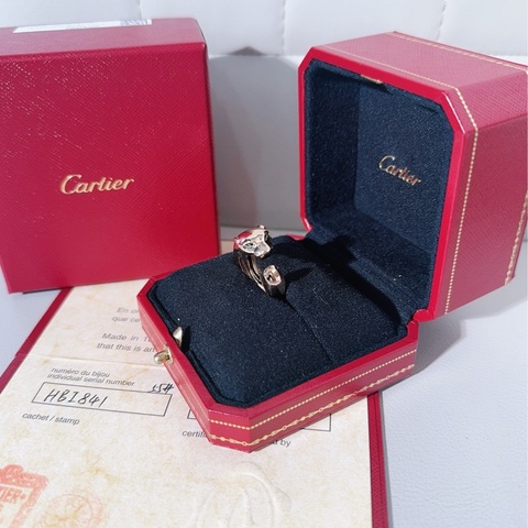 Cartier卡地亞 PANTHÈRE 獵豹寬版玫瑰金戒指，55號