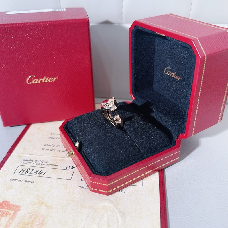 Cartier卡地亞 PANTHÈRE 獵豹寬版玫瑰金戒指，55號-0