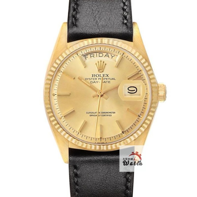 【大眾名錶】 Rolex 勞力士1803 Day-Date 蠔式18K金 老勞 金色T柱面盤 原廠錶扣 大眾名錶G292-0