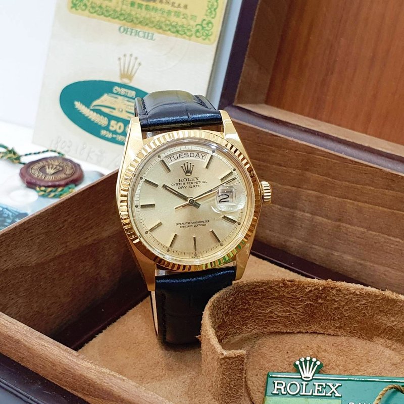 【大眾名錶】 Rolex 勞力士1803 Day-Date 蠔式18K金 老勞 金色T柱面盤 原廠錶扣 大眾名錶G292-3