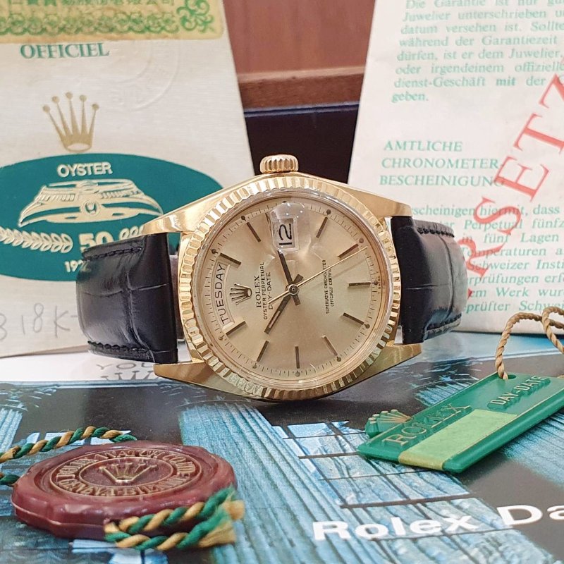 【大眾名錶】 Rolex 勞力士1803 Day-Date 蠔式18K金 老勞 金色T柱面盤 原廠錶扣 大眾名錶G292-4