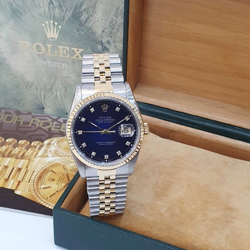 【大眾名錶】 Rolex 勞力士16233 Datejust 蠔式日誌 市場少有 原廠漸層藍十鑽面盤 大眾名錶G293-1