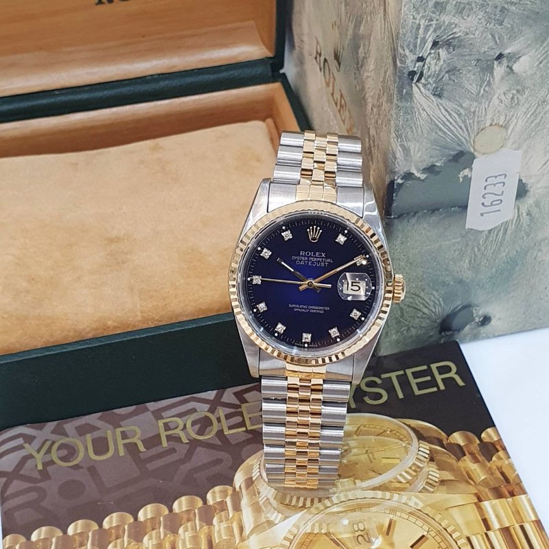 【大眾名錶】 Rolex 勞力士16233 Datejust 蠔式日誌 市場少有 原廠漸層藍十鑽面盤 大眾名錶G293-3