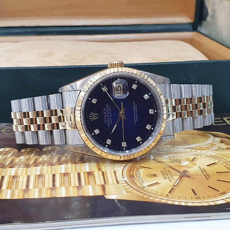 【大眾名錶】 Rolex 勞力士16233 Datejust 蠔式日誌 市場少有 原廠漸層藍十鑽面盤 大眾名錶G293-4