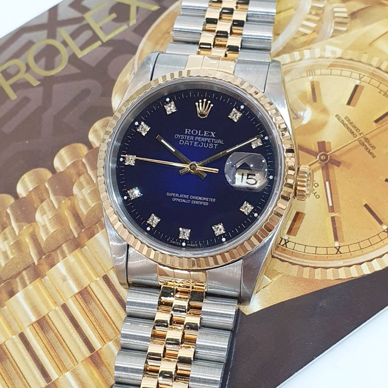 【大眾名錶】 Rolex 勞力士16233 Datejust 蠔式日誌 市場少有 原廠漸層藍十鑽面盤 大眾名錶G293-5