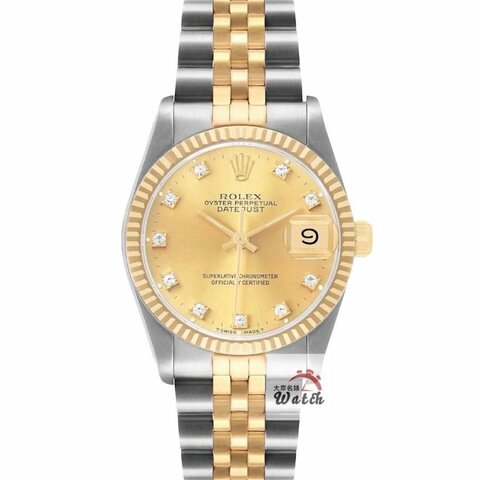 【大眾名錶】 Rolex 勞力士68273 Datejust 蠔式日誌 中型錶款 金色十鑽面盤 大眾名錶G294