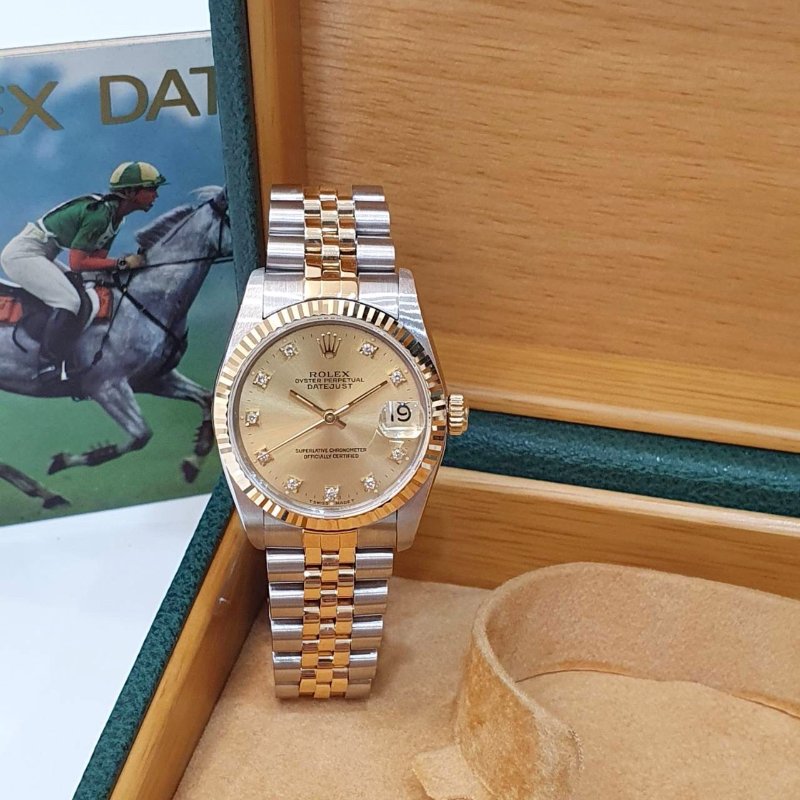 【大眾名錶】 Rolex 勞力士68273 Datejust 蠔式日誌 中型錶款 金色十鑽面盤 大眾名錶G294-1