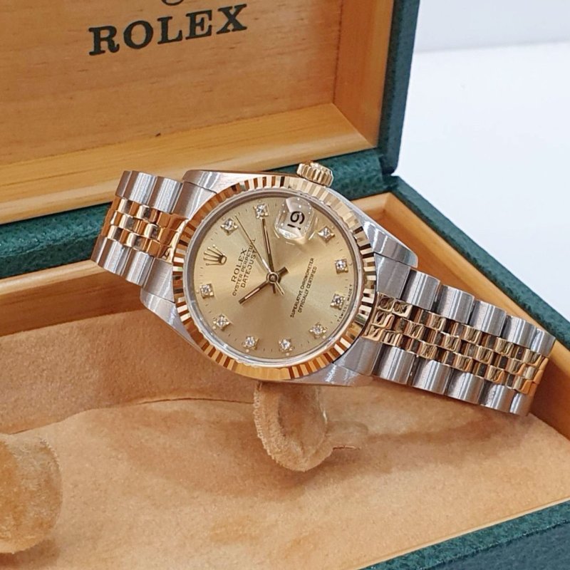 【大眾名錶】 Rolex 勞力士68273 Datejust 蠔式日誌 中型錶款 金色十鑽面盤 大眾名錶G294-2