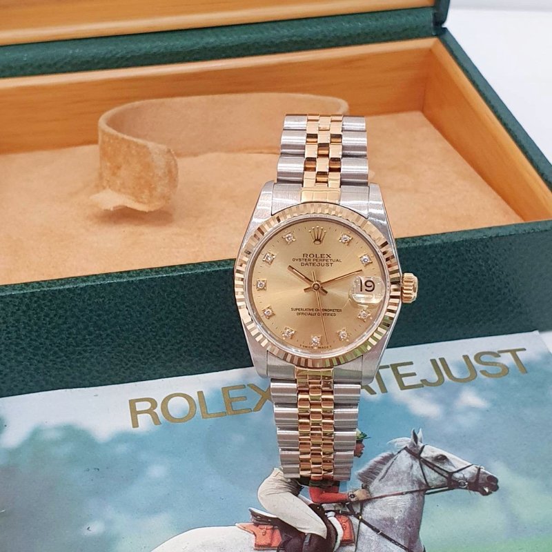 【大眾名錶】 Rolex 勞力士68273 Datejust 蠔式日誌 中型錶款 金色十鑽面盤 大眾名錶G294-3