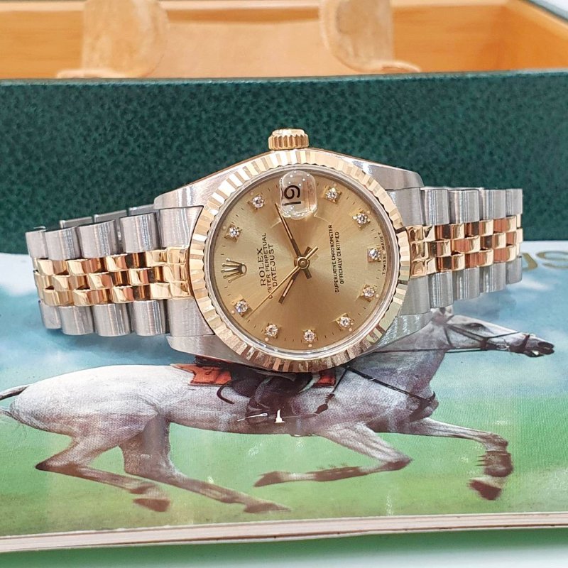 【大眾名錶】 Rolex 勞力士68273 Datejust 蠔式日誌 中型錶款 金色十鑽面盤 大眾名錶G294-4