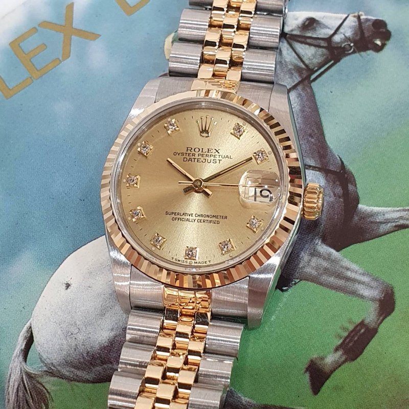 【大眾名錶】 Rolex 勞力士68273 Datejust 蠔式日誌 中型錶款 金色十鑽面盤 大眾名錶G294-5