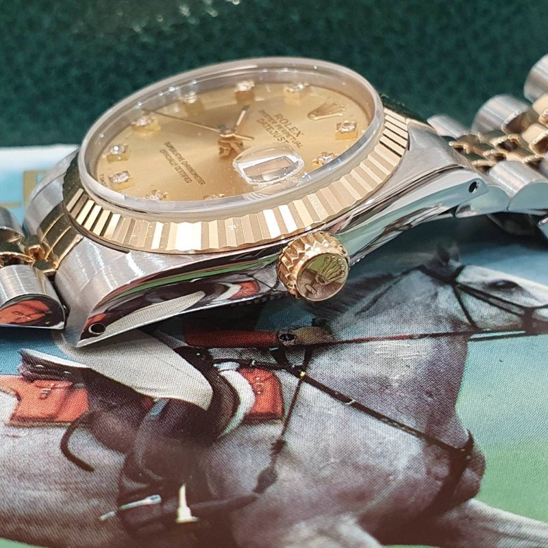 【大眾名錶】 Rolex 勞力士68273 Datejust 蠔式日誌 中型錶款 金色十鑽面盤 大眾名錶G294-6