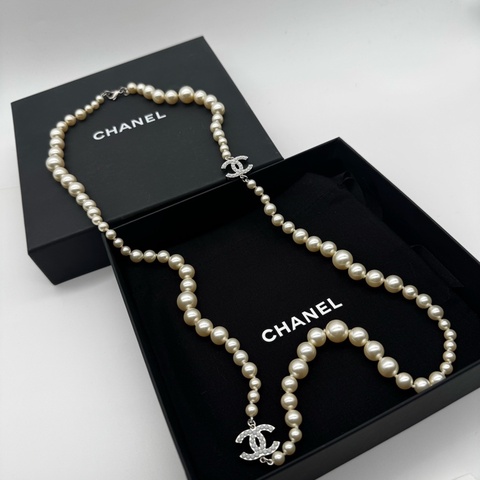 99新 CHANEL 香奈兒雙C珍珠毛衣鏈