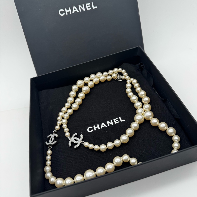 99新 CHANEL 香奈兒雙C珍珠毛衣鏈-1